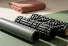Alt Text: A review of three popular foam rollers in a serene setting, used for releasing tight back and shoulder muscles as part of the ultimate guide to fixing posture and relieving pain.