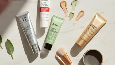A side-by-side comparison of IT Cosmetics CC cream and Dr. Jart+ BB cream, elegantly displayed on a vanity to showcase options for lightweight coverage.