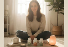 A ranking of the best magnesium supplements displayed on a serene kitchen counter, with a calm woman nearby, for calming the nervous system.