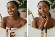 A side-by-side comparison of L'Oréal Infallible vs. Maybelline Fit Me drugstore foundations, with their bottles and swatches displayed on a clean vanity for review.