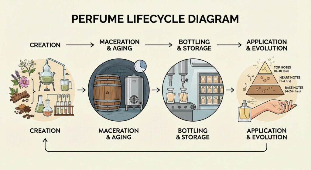 A diagram of the perfume lifecycle