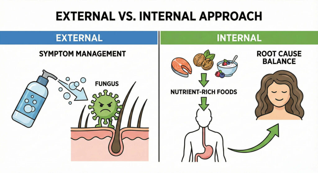 An infographic illustrating the External vs. Internal approach.