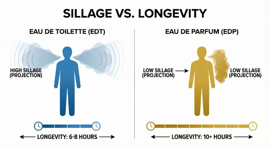 A comparison diagram of Sillage vs. Longevity