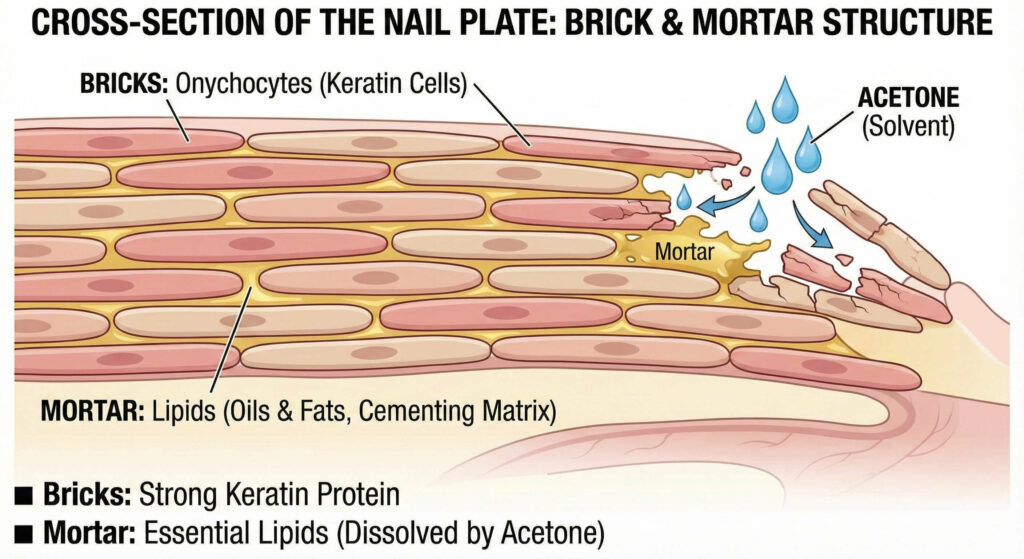 A cross-section diagram of the nail plate