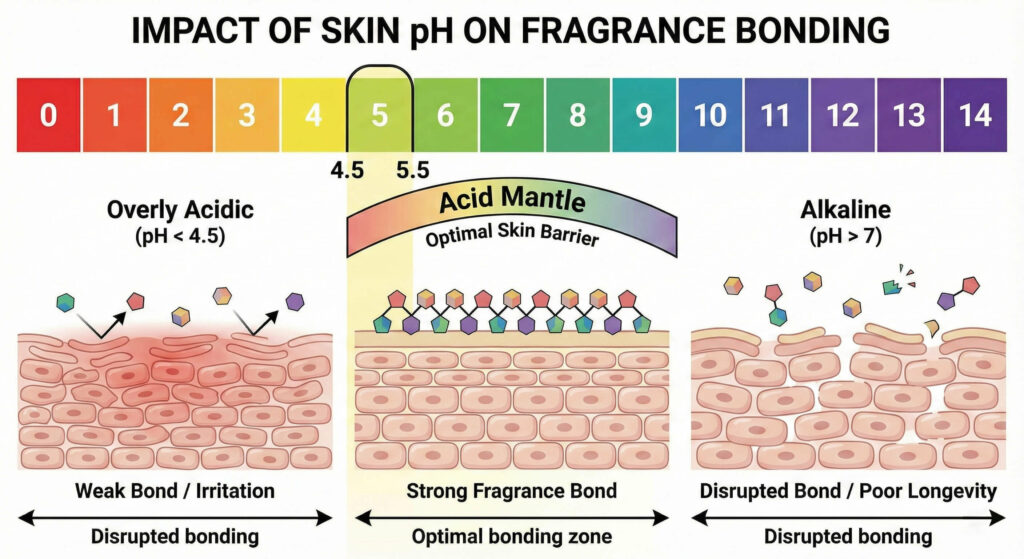 A diagram of the pH scale specifically highlighting the Acid Mantle of the skin (pH 4.5-5.5)