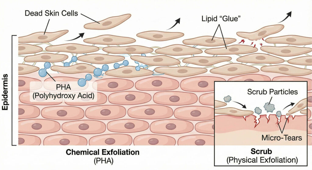 A microscopic diagram of Chemical Exfoliation (PHA)
