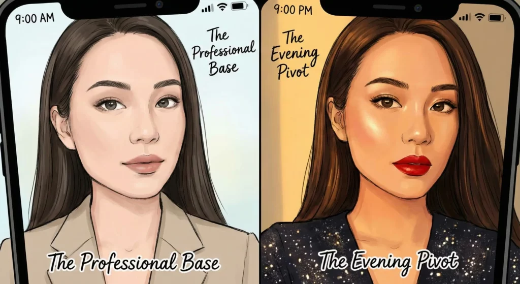 A split-screen Selfie style illustration