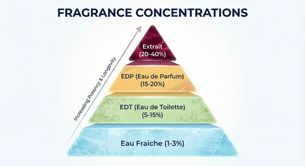 A visual pyramid or bar chart illustrating the Fragrance Concentrations.