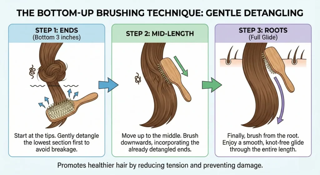An infographic illustrating the Bottom-Up brushing technique