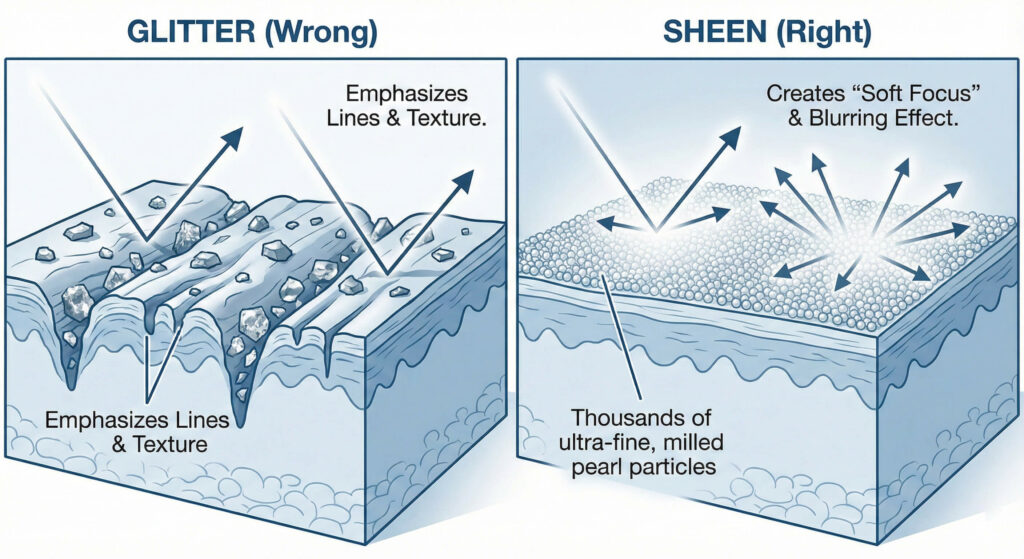Glitter (Wrong) vs. Sheen (Right)
