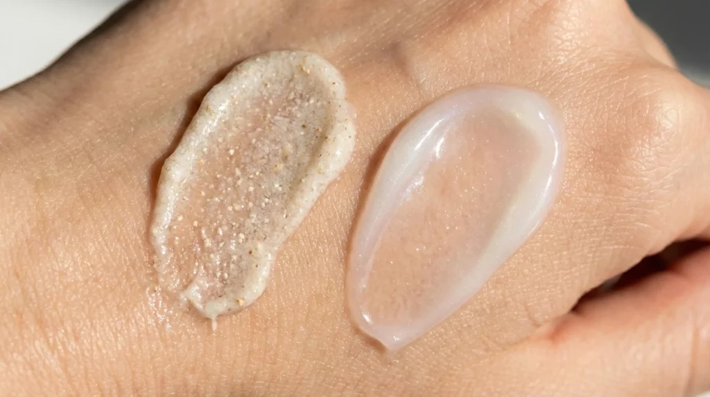 Macro Texture Shot Gritty Suspension vs Silky Luxury Serum