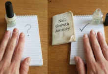 A close-up of a woman applying OPI Nail Envy strengthener to treat weak, brittle nails