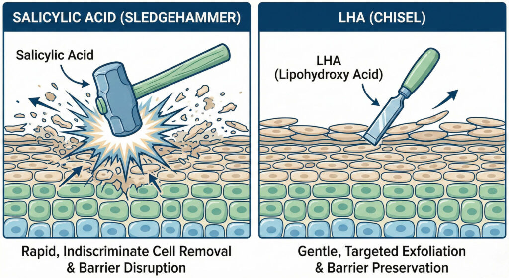 Salicylic Acid (Sledgehammer) vs. LHA (Chisel)