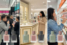 Split-screen comparison of shoppers testing perfume in busy versus peaceful retail environments, implying the experiences at Sephora, Nordstrom, and Ulta