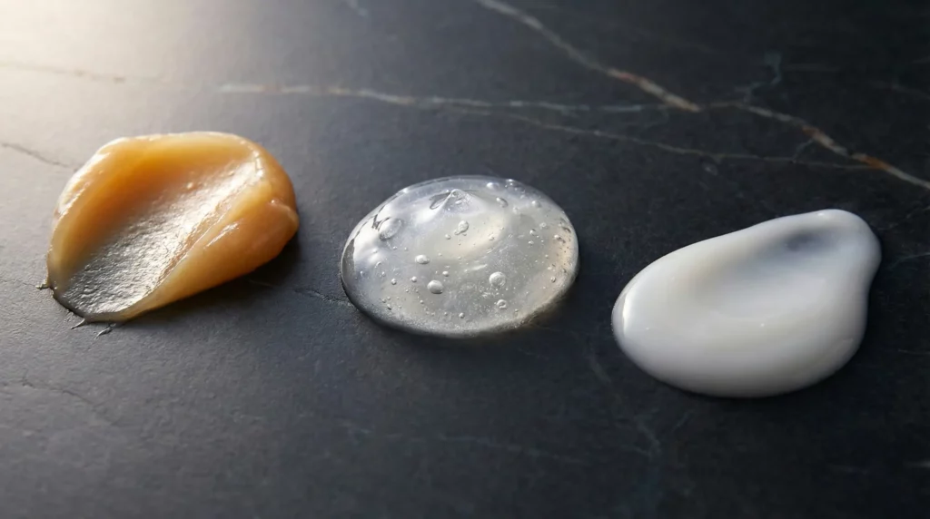 Textures of Three Different Luxury and Drugstore Anti Frizz Hair Creams