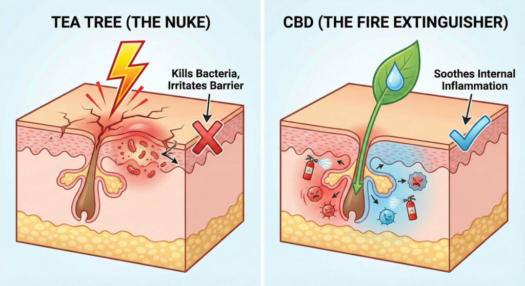 diagram Tea Tree (The Nuke) vs. CBD (The Fire Extinguisher)