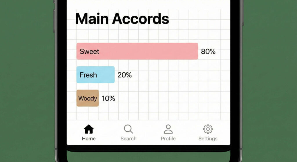 mock-up of an app screen showing the Main Accords as a bar graph