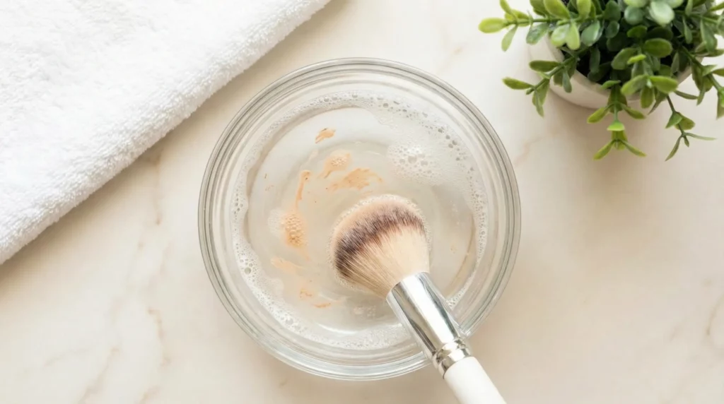 Artistic Shot Of A Makeup Brush Deep Cleaning Process