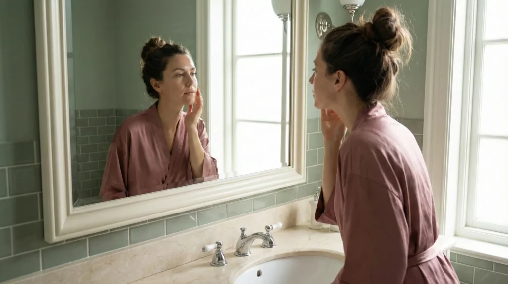 identifying hormonal skin dryness and dullness during period week.