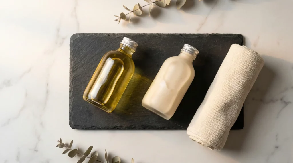 Gentle oil cleanser and face wash for a double cleansing routine.