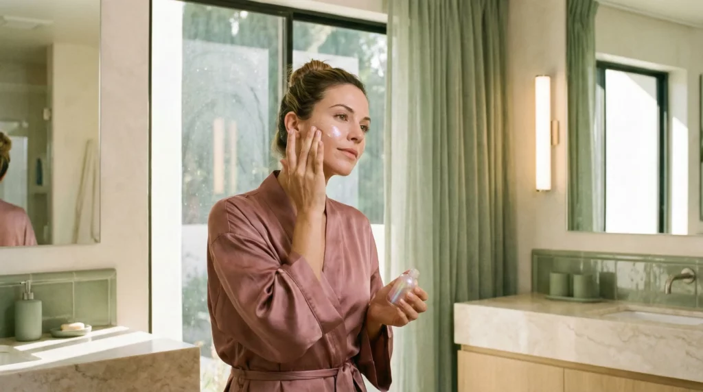 applying a morning anti-aging serum to protect against invisible sun damage