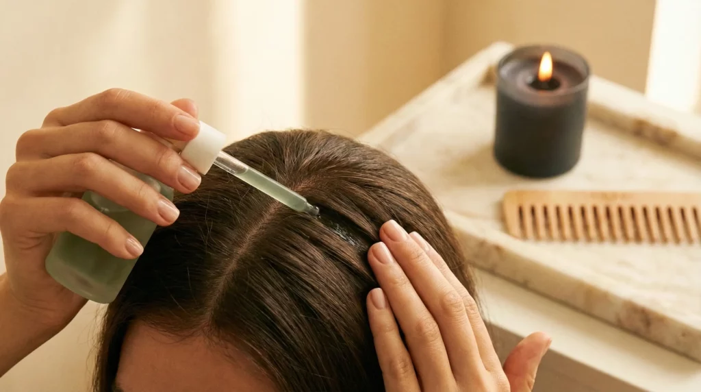 A relaxing scalp massage ritual to support hair growth and circulation.